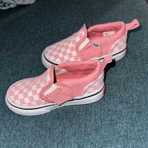 Vans Kids Pink and White Checkered Slip-On Sneakers